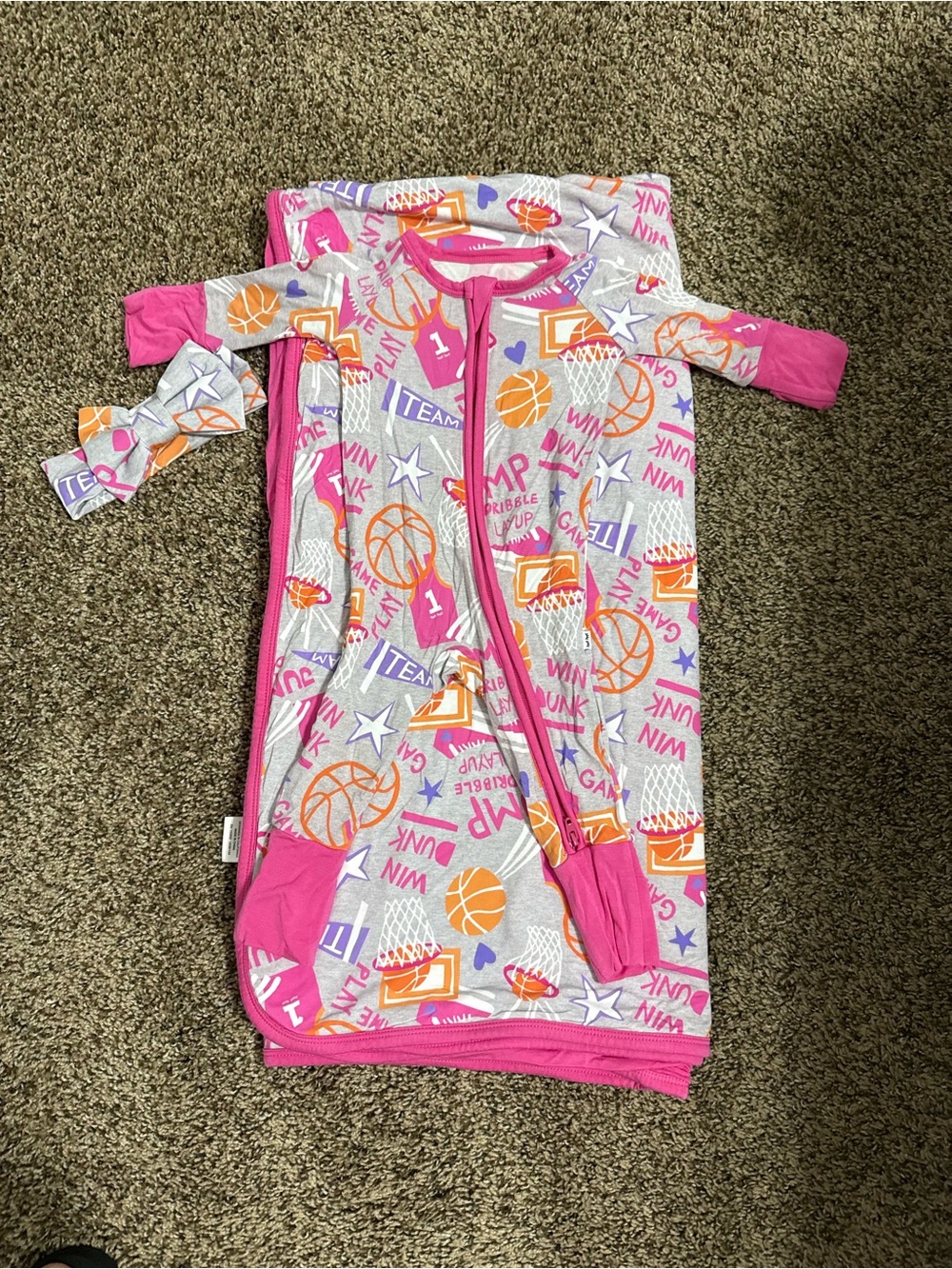 Little Sleepies Bamboo Pink & Orange Basketball-Print Set